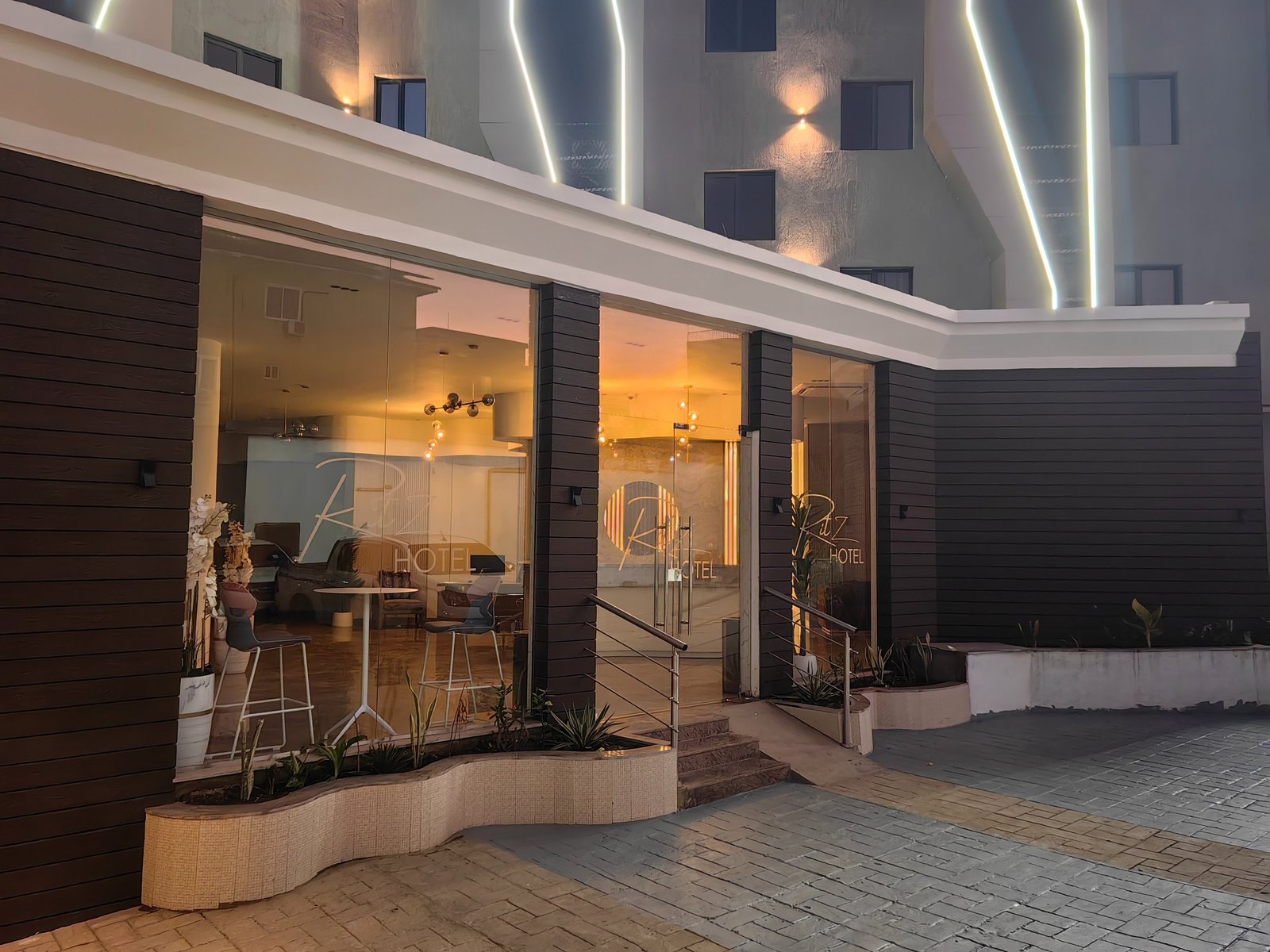 Ritz Hotel Juba facade at night